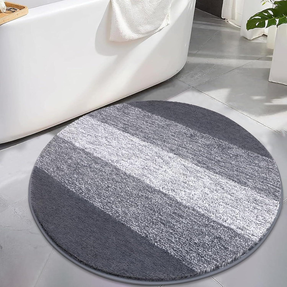 Rundes Badteppich Grau 120 cm - Rutschfest & Wasserabsorbierend