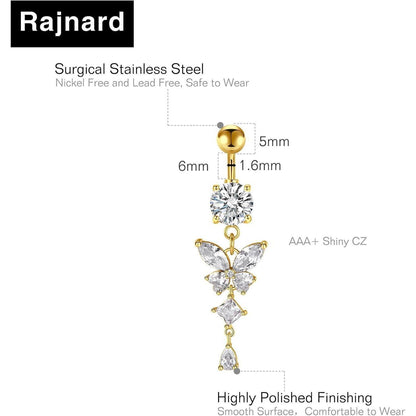 Bauchnabelpiercing Schmetterling Gold/Silber Chirurgenstahl 6-14mm