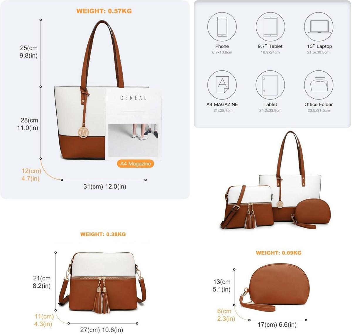 Miss Lulu Damen Handtasche 3 Stück Sets große Shopper Tote