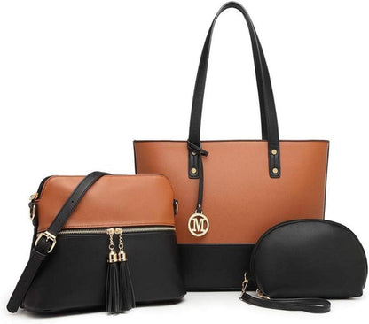 Damen Handtasche 3-teiliges Set Shopper Umhängetasche Geldbörse