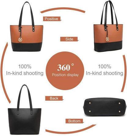 Miss Lulu Damen Handtasche 3 Stück Set Henkeltasche Umhängetasche groß Shopper Tote Bag