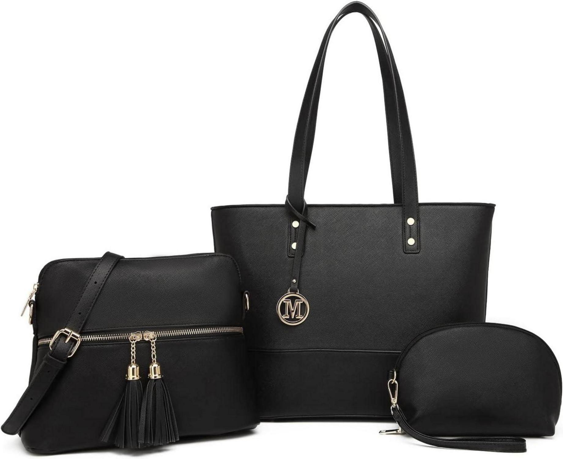 Damen Handtasche 3 Stück Set große Shopper Tote Bag Umhängetasche mit