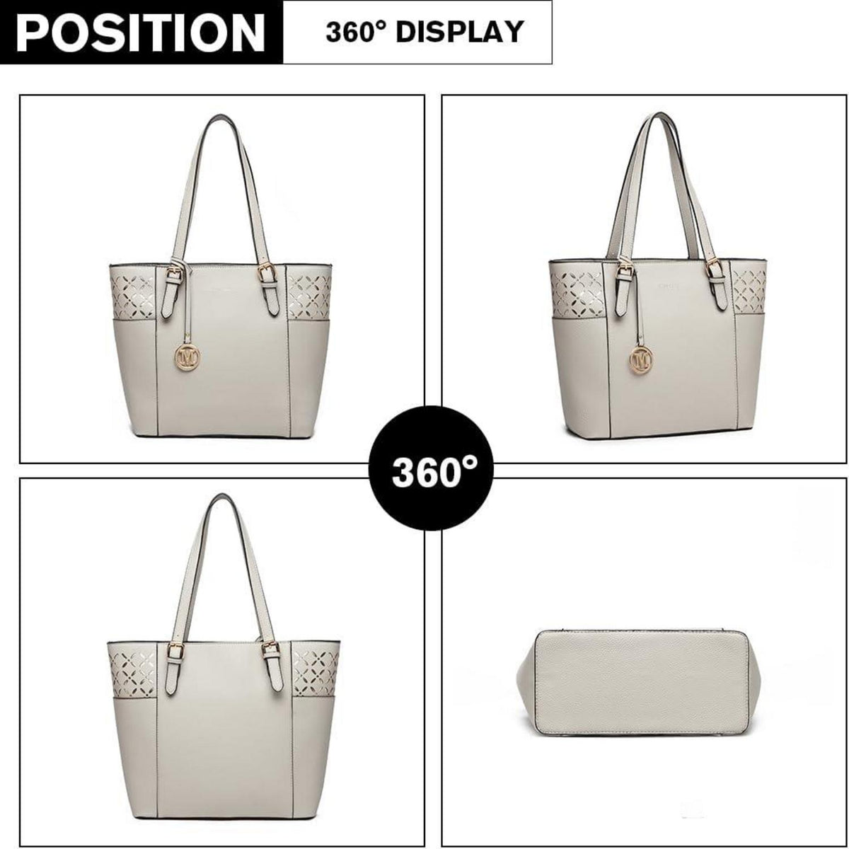 Lulu Damen Handtasche Groß Shopper Schultertasche Tote Bag PU-Leder Schwarz