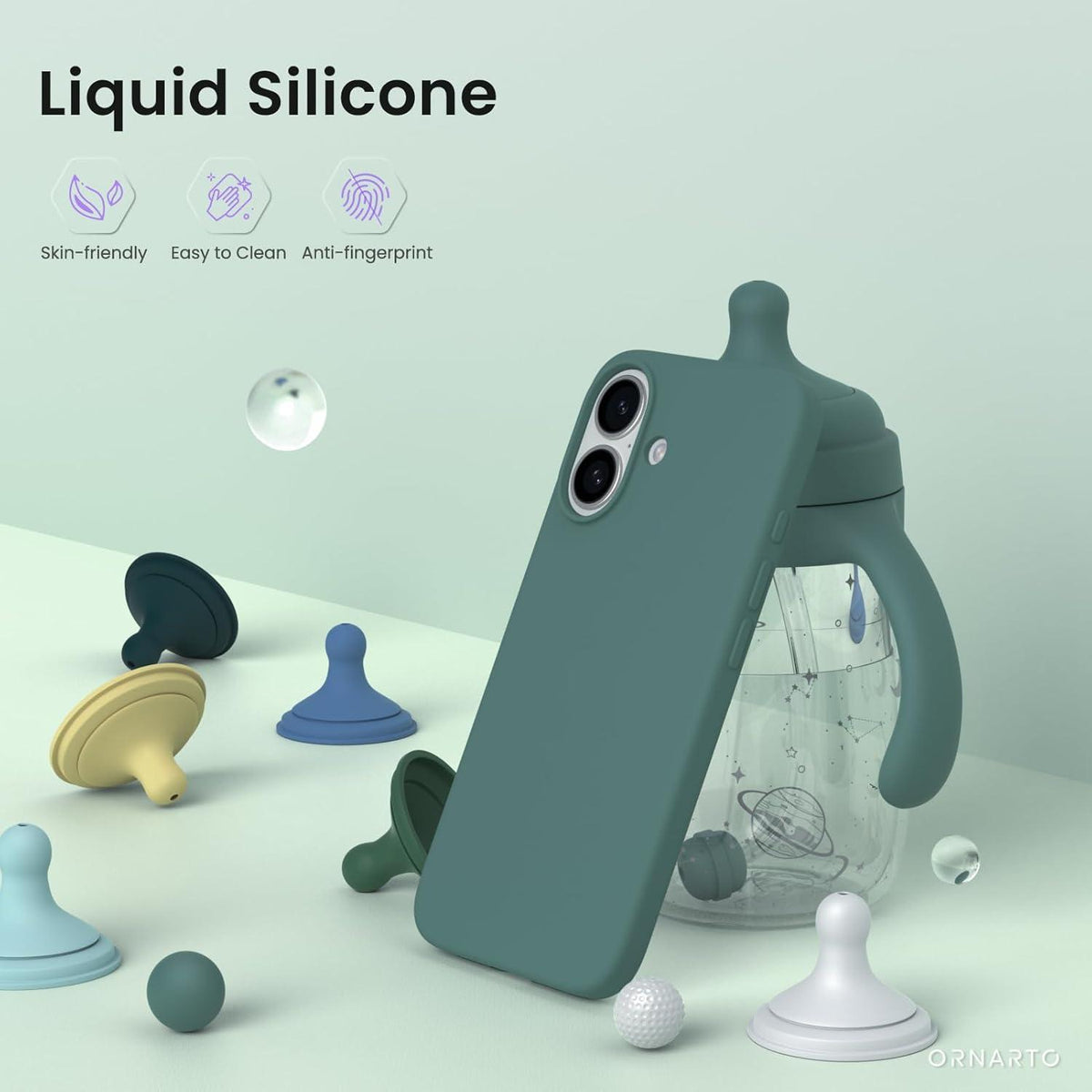iPhone 16 Hülle Silikon dünne Handyhülle flüssiges Silikon Piniengrün