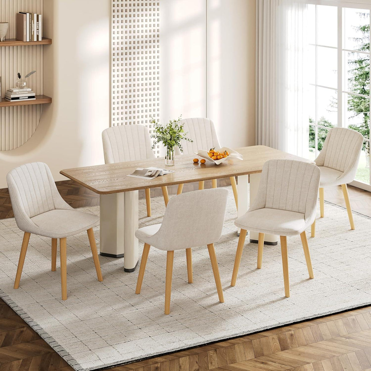Esszimmerstühle Set Beige – 4er Pack Holzbeine & Polster
