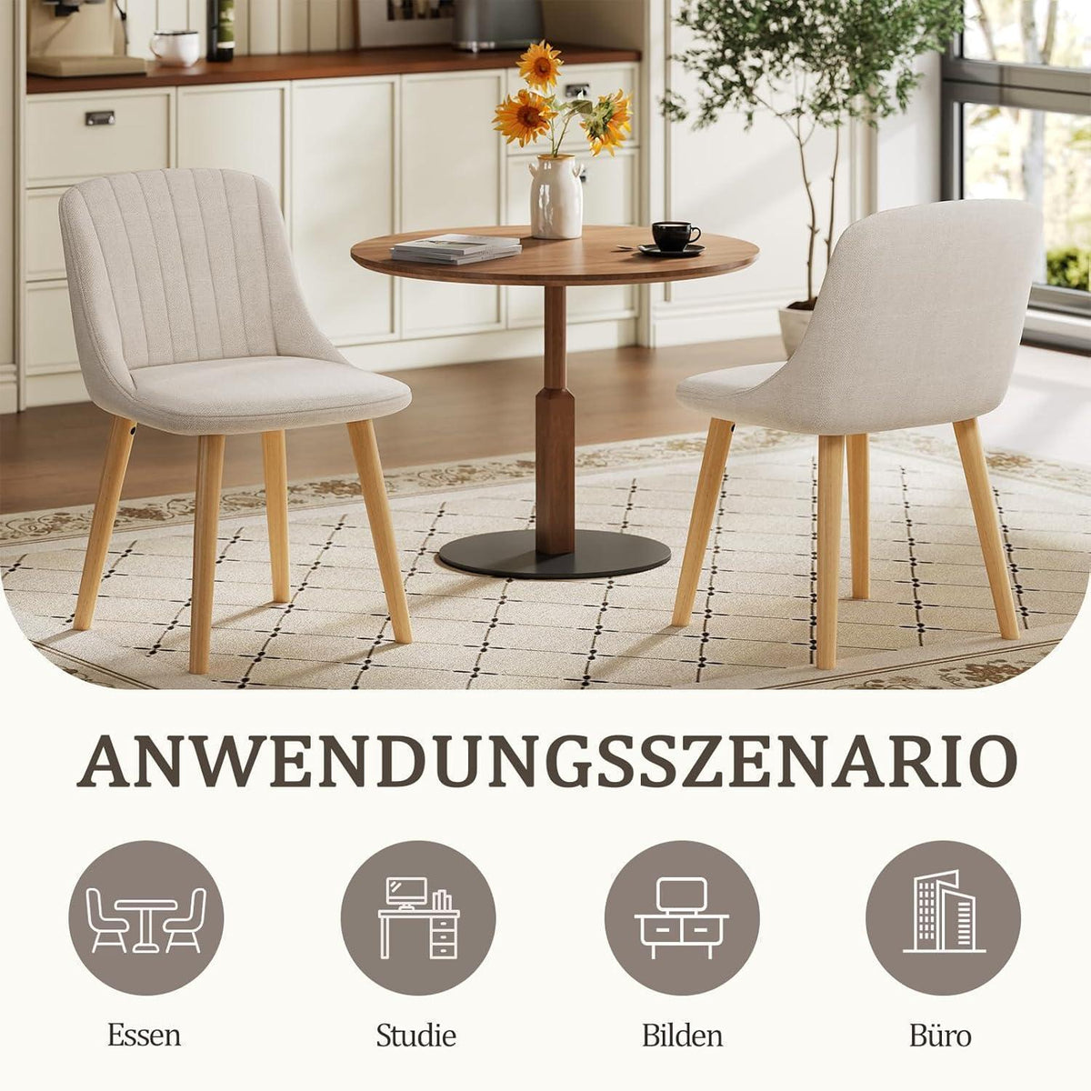 Esszimmerstühle Set Beige – 4er Pack Holzbeine & Polster
