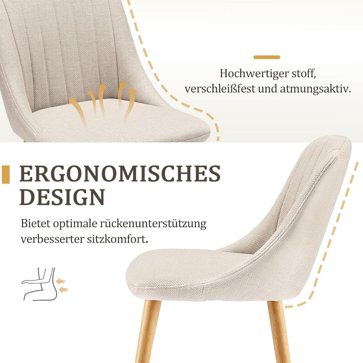 Esszimmerstühle Set Beige – 4er Pack Holzbeine & Polster