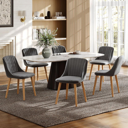 Samt Esszimmerstühle Set Dunkelgrau mit Holzbeinen