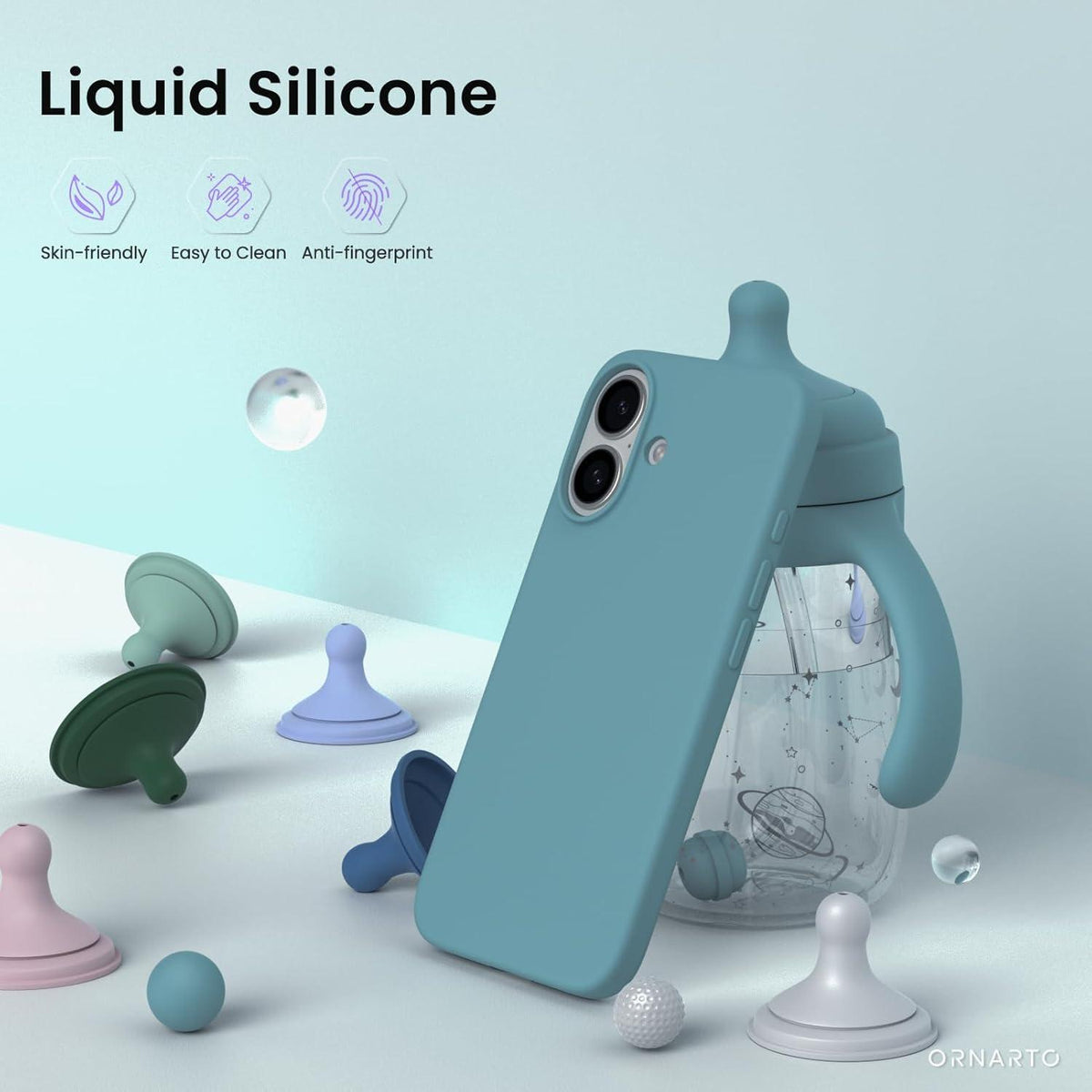 iPhone 16 Hülle Silikon dünne Schutzhülle flüssiges Silikon Blaugrün