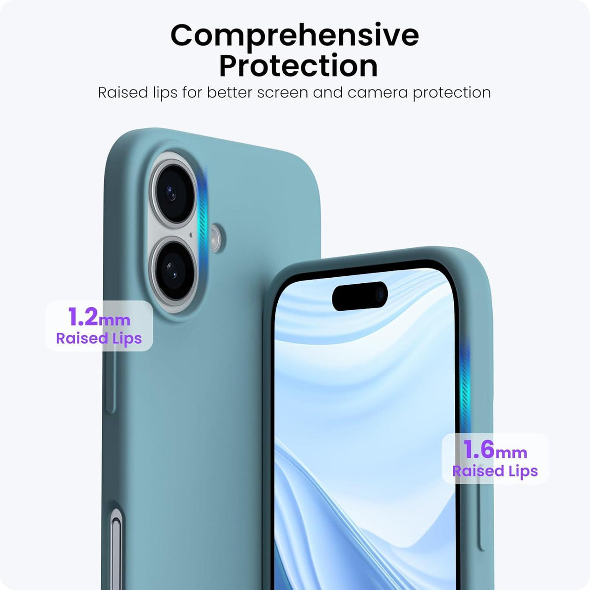 ORNARTO iPhone 16 Hülle Silikon 6,1 Zoll flüssiges Silikon stoßfeste Schutzhülle Blaugrün