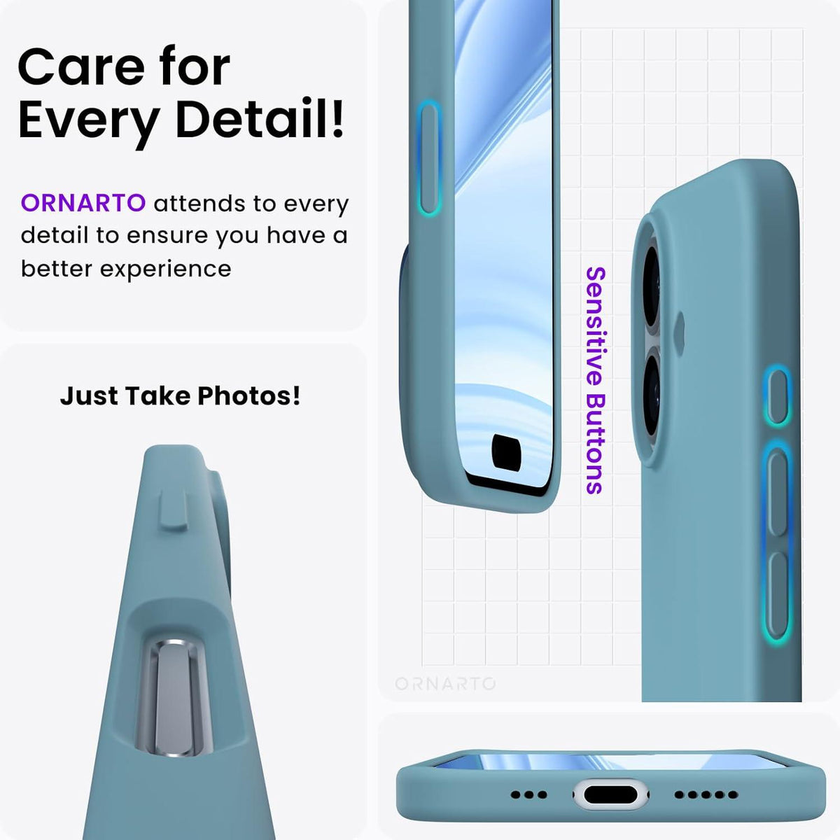 iPhone 16 Hülle Silikon 6,1 Zoll Flüssig Blaugrün stoßfeste Schutzhülle