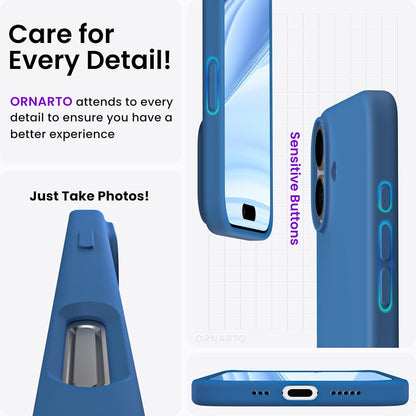 ORNARTO iPhone 16 Silikon Hülle 6,1 Zoll flüssig stoßfest kratzfest Blau