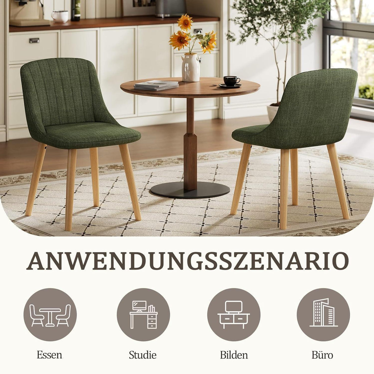 Esszimmerstuhl Set 4er – Grün, Holzbeine & Komfort