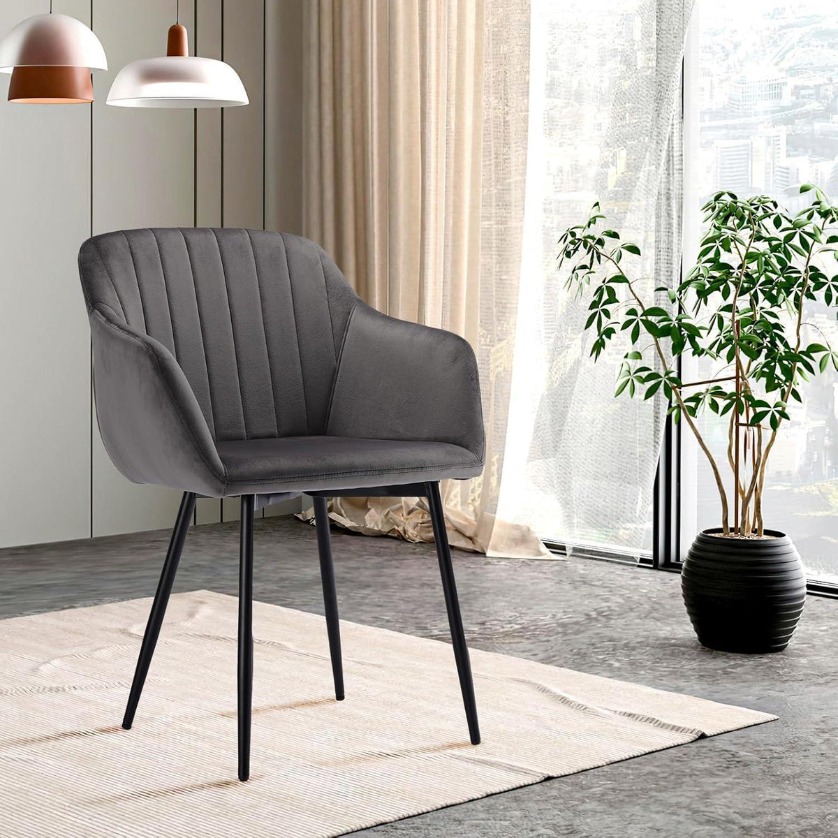 Esszimmerstühle 4er Set Samt mit Armlehne Dunkelgrau