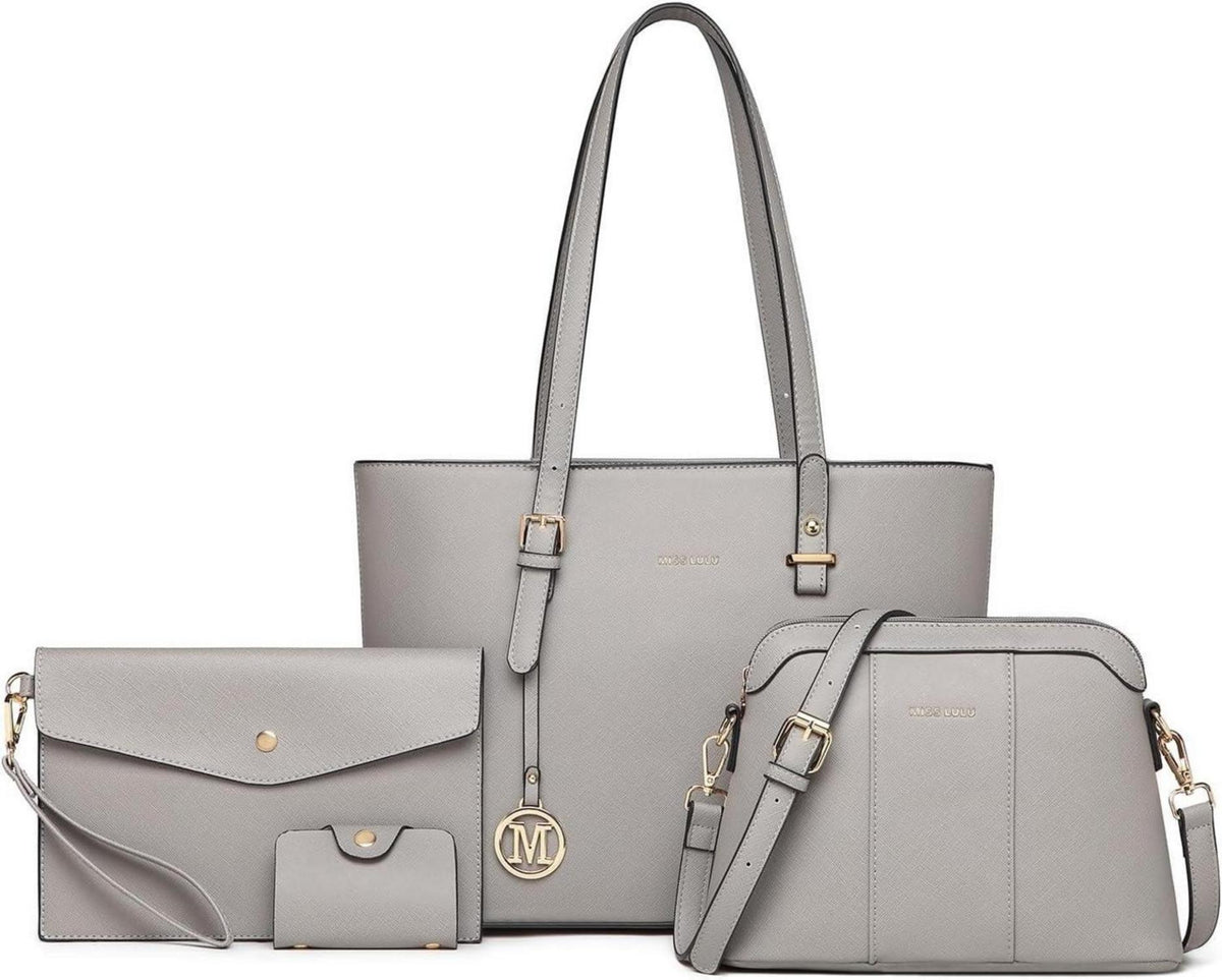 Handtasche Damen Henkeltasche Umhängetasche 4-teilig Set PU-Leder