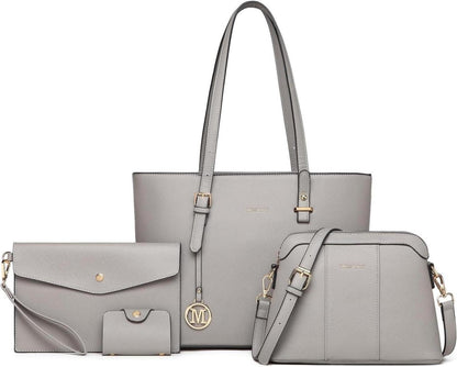 Handtasche Damen Henkeltasche Umhängetasche 4-teilig Set PU-Leder