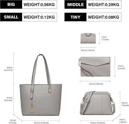 Handtasche Damen Henkeltasche Umhängetasche 4-teilig Set PU-Leder
