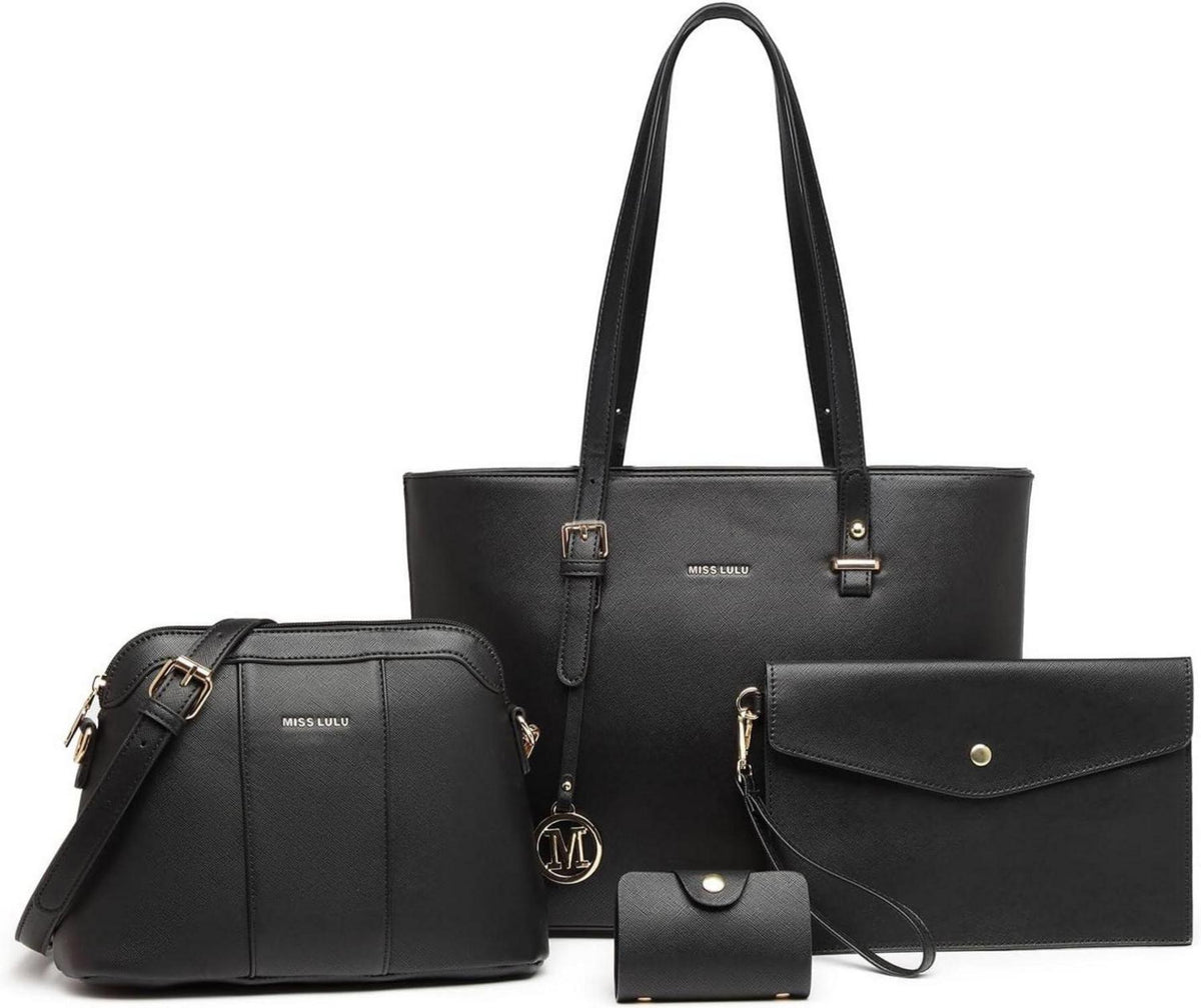 Damen Handtasche 4-teiliges Set PU-Leder Schultertasche Umhängetasche