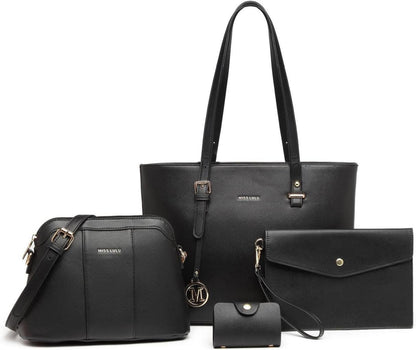 Damen Handtasche 4-teiliges Set PU-Leder Schultertasche Umhängetasche