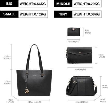 Miss Lulu Damen Handtasche Set Schultertasche Geldbörse Clutch Schwarz