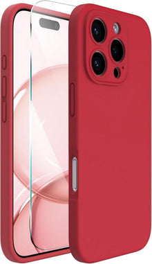 iPhone 16 Pro Hülle Flüssigsilikon Kameraschutz Schutzfolie Rot