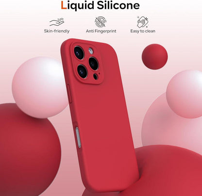 iPhone 16 Pro Hülle Flüssigsilikon Kameraschutz Schutzfolie Rot