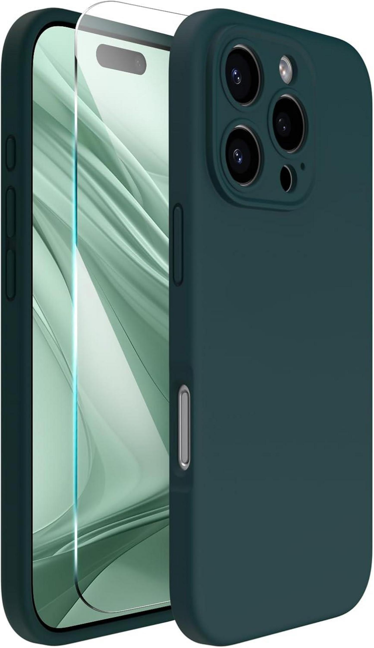 iPhone 16 Pro Hülle Flüssigsilikon Kameraschutz Schutzfolie Olivgrün