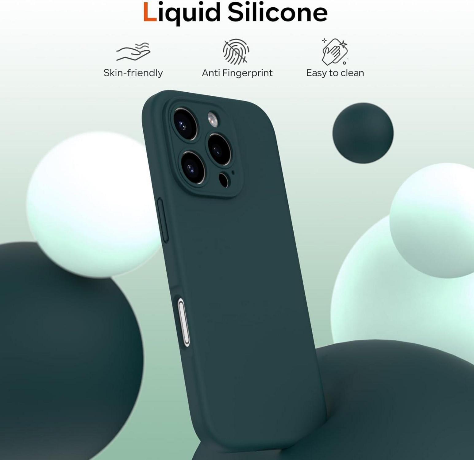 iPhone 16 Pro Hülle Flüssigsilikon Kameraschutz Schutzfolie Olivgrün