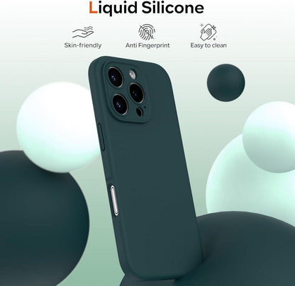 iPhone 16 Pro Hülle Flüssigsilikon Kameraschutz Schutzfolie Olivgrün