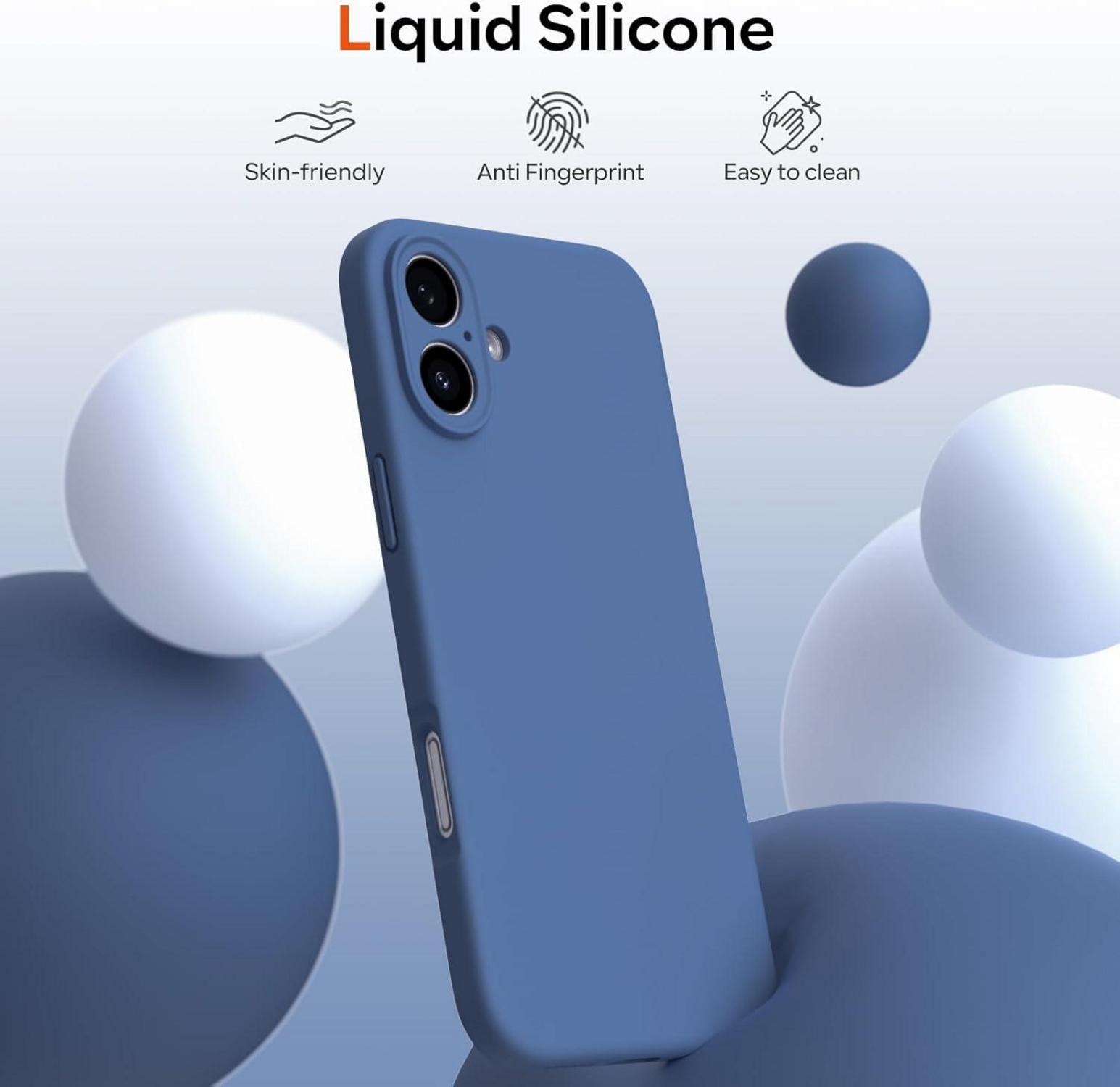 iPhone 16 Hülle Silikon Kameraschutz Schutzfolien Blau