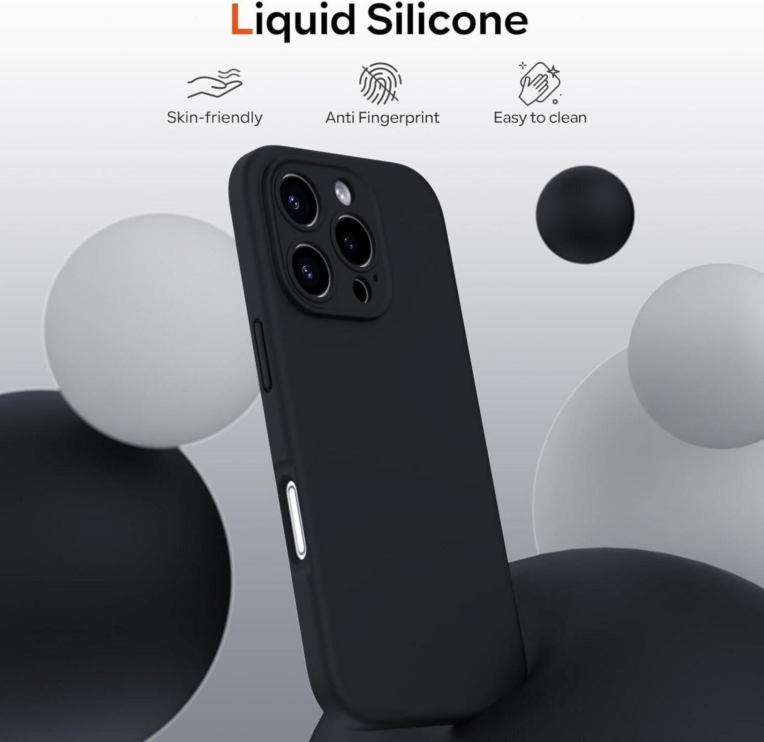 Hülle für iPhone 16 Pro - Flüssigsilikon, Kameraschutz, Schutzfolie