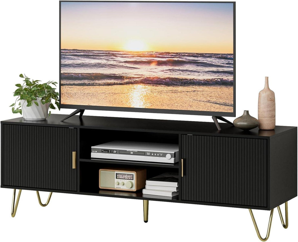 TV Lowboard für TV bis 60 Zoll Schwarz 137x38x48 cm mit 2 Schränken