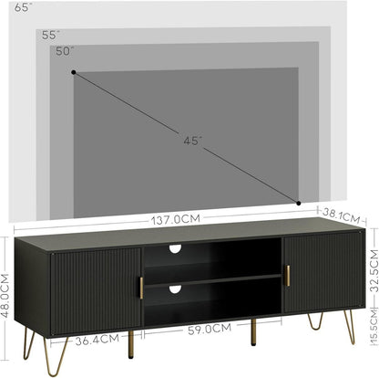 TV Lowboard für TV bis 60 Zoll Schwarz 137x38x48 cm mit 2 Schränken