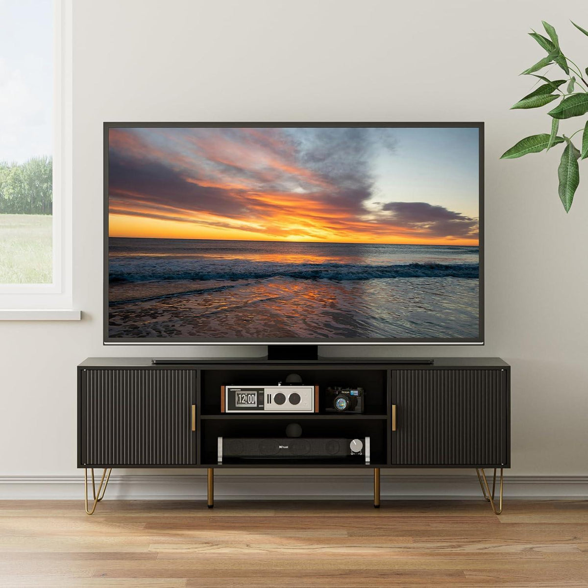 TV Schrank Lowboard Schwarz 60 Zoll 137x38x48 cm 2 Schränke Wohnzimmer