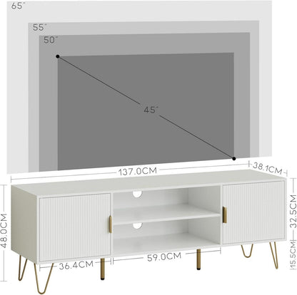 TV Schrank Weiß 137x38x48 Fernsehschrank Lowboard 60 Zoll LED Stand