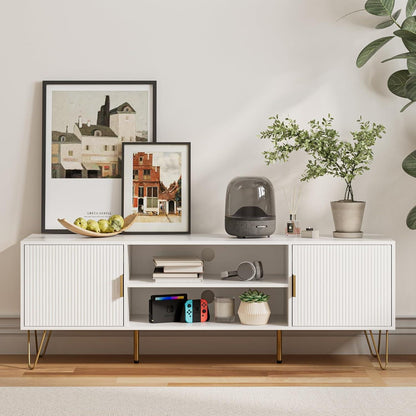 TV Schrank Lowboard Weiß 60 Zoll 137x38x48 cm mit 2 Schränken
