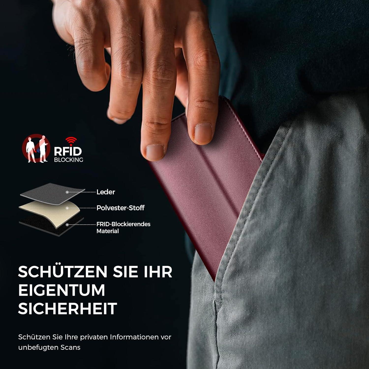 EASDNB iPhone 14 Handyhülle mit Panzer Schutz Glas RFID Blocker Weinrot