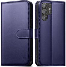 Samsung Galaxy S24 Ultra Hülle Wallet Leder Blau Flip Case Magnet