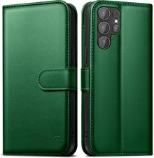 Samsung Galaxy S24 Ultra 5G Hülle Leder Wallet Flip Case KieferGrün