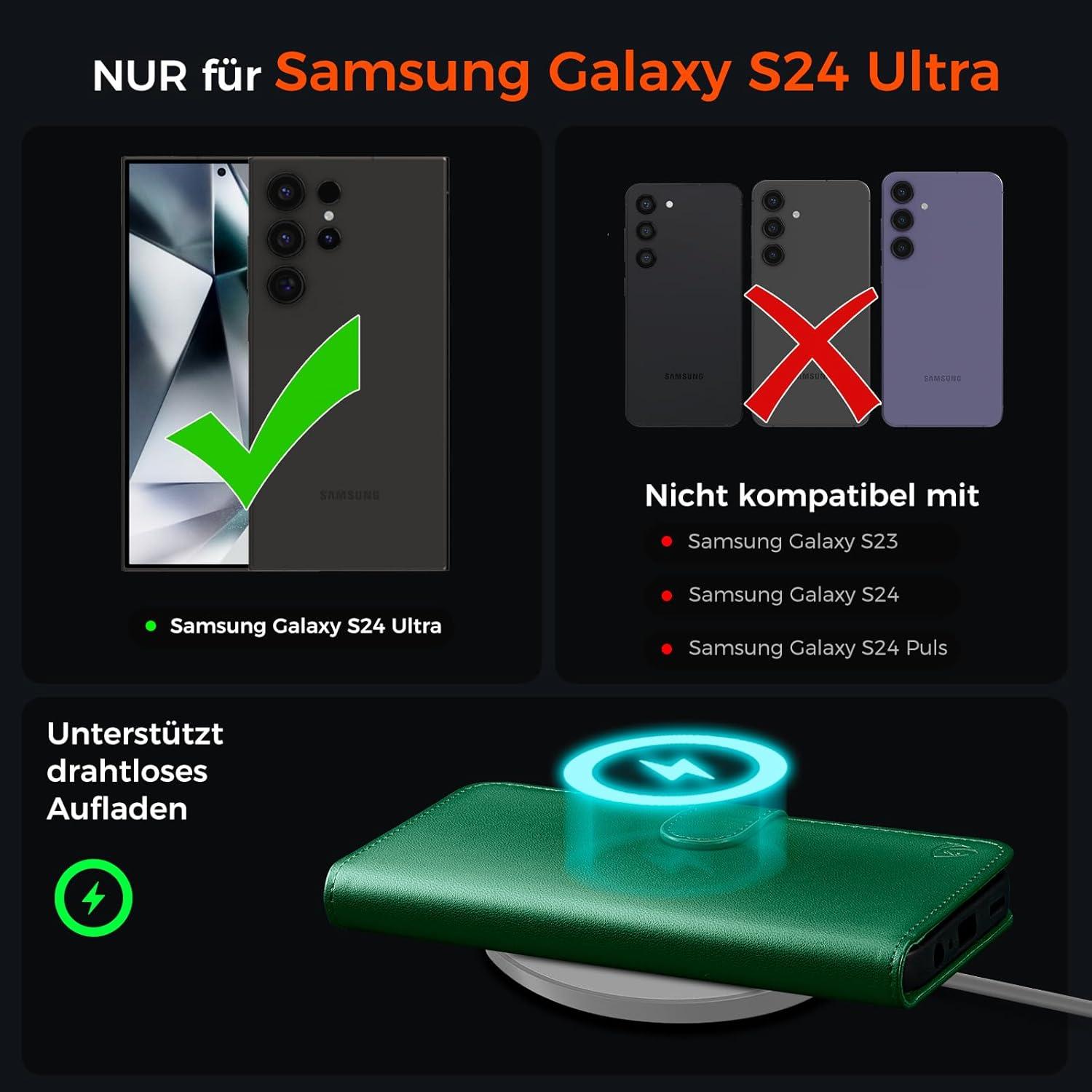 Samsung Galaxy S24 Ultra Hülle Wallet Premium Leder KieferGrün