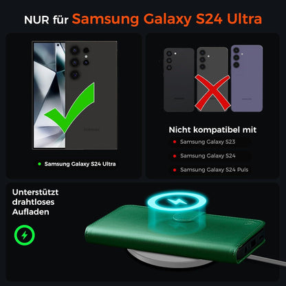 Samsung Galaxy S24 Ultra Hülle Wallet Premium Leder KieferGrün