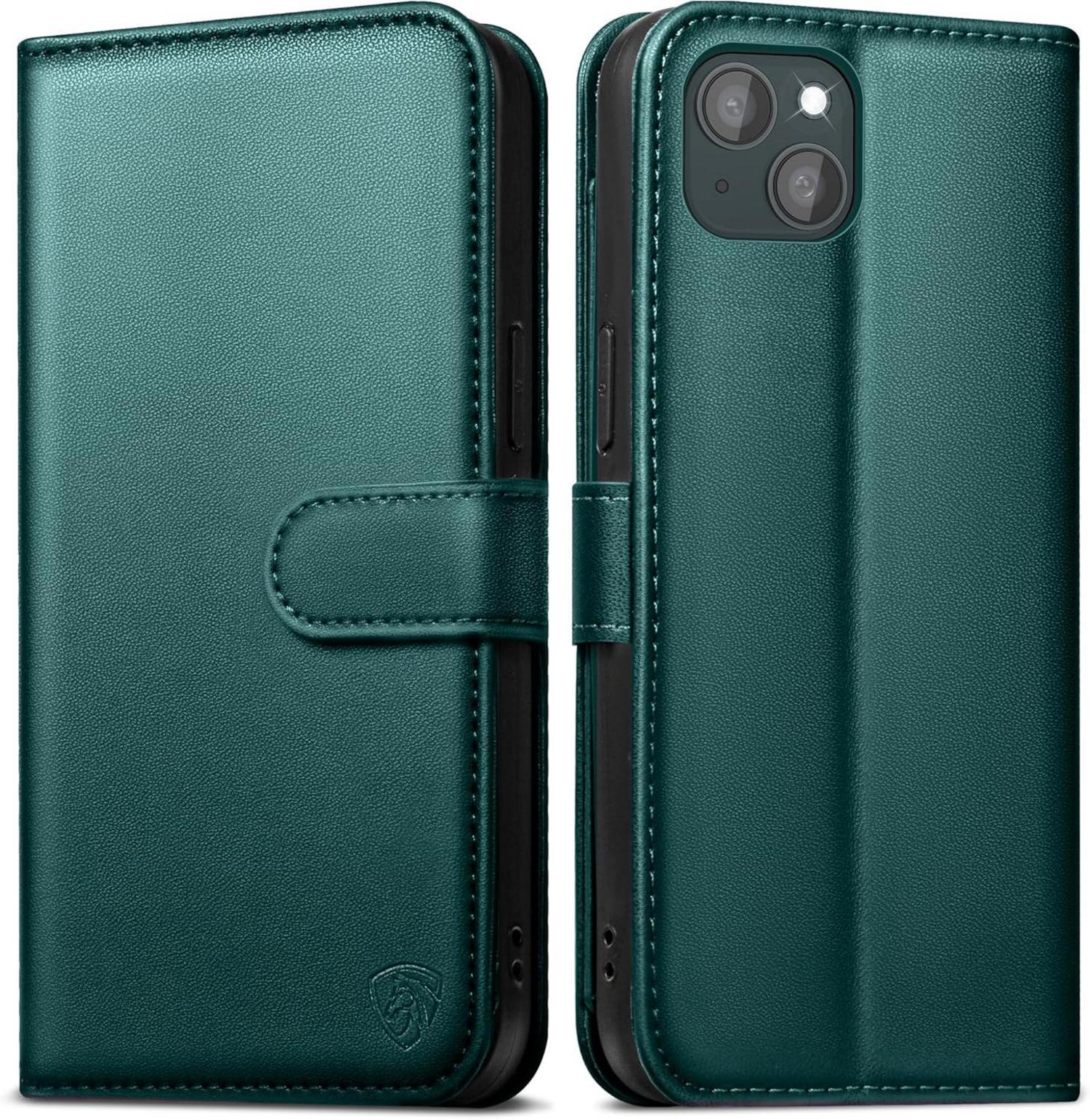 iPhone 15 Klapphülle RFID Blocker Kartenfächer Grün