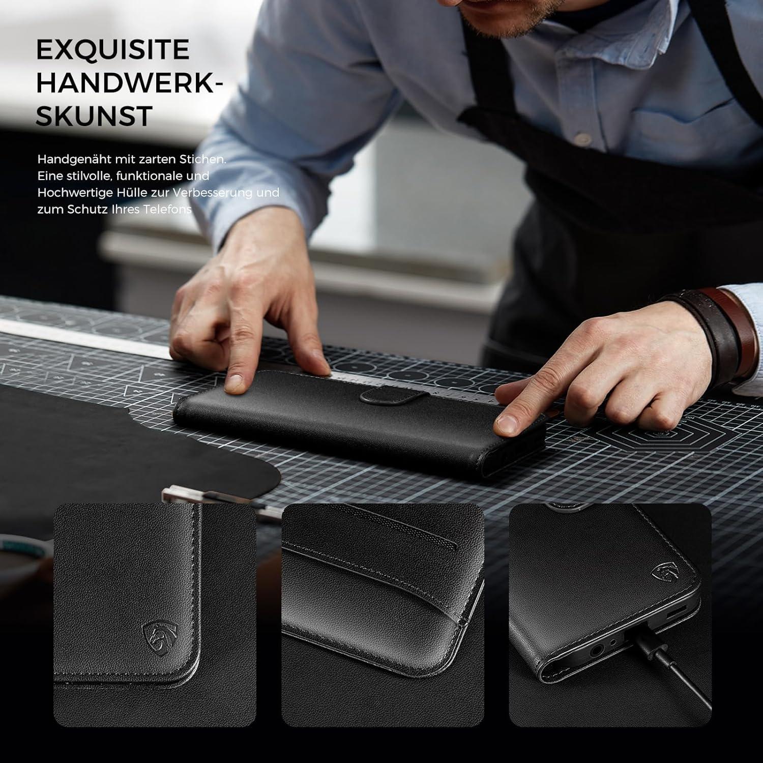 Handyhülle iPhone 12/12 Pro Schwarz Lederhülle Panzer Glas