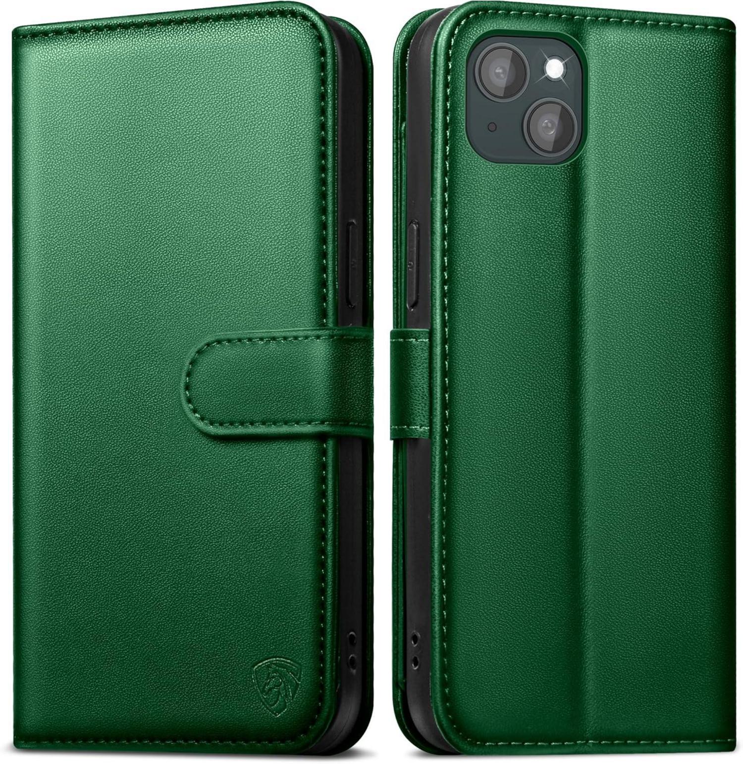 EASDNB iPhone 13 Klapphülle mit Panzer Schutz Glas KieferGrün