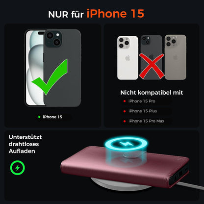 EASDNB iPhone 15 Klapphülle Ständer RFID Schutz Weinrot