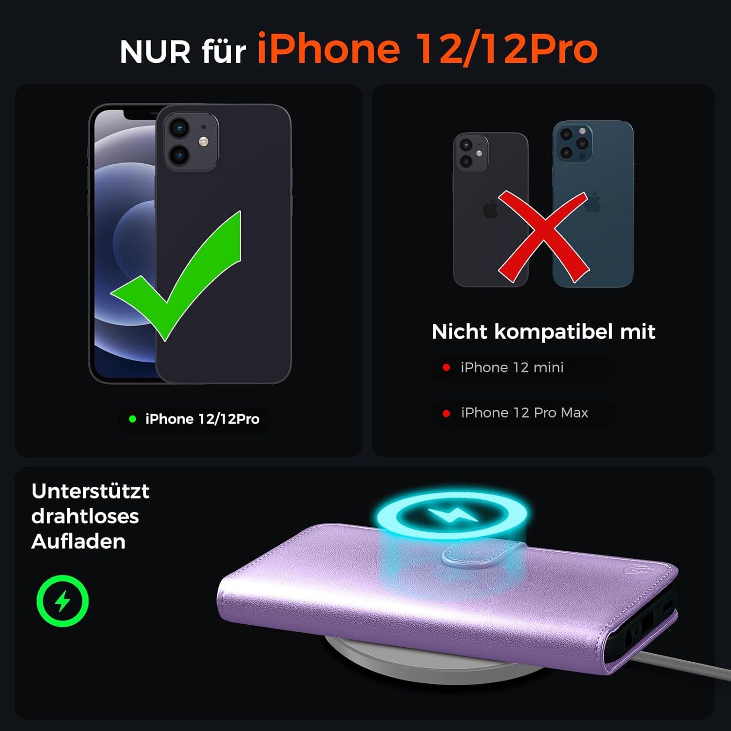 iPhone 12 Pro Handyhülle Leder RFID Schutz Glas HellLila