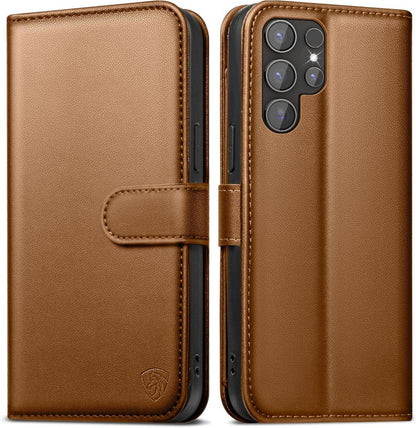 Samsung Galaxy S24 Ultra Handyhülle Echtes Leder Wallet Case Magnet