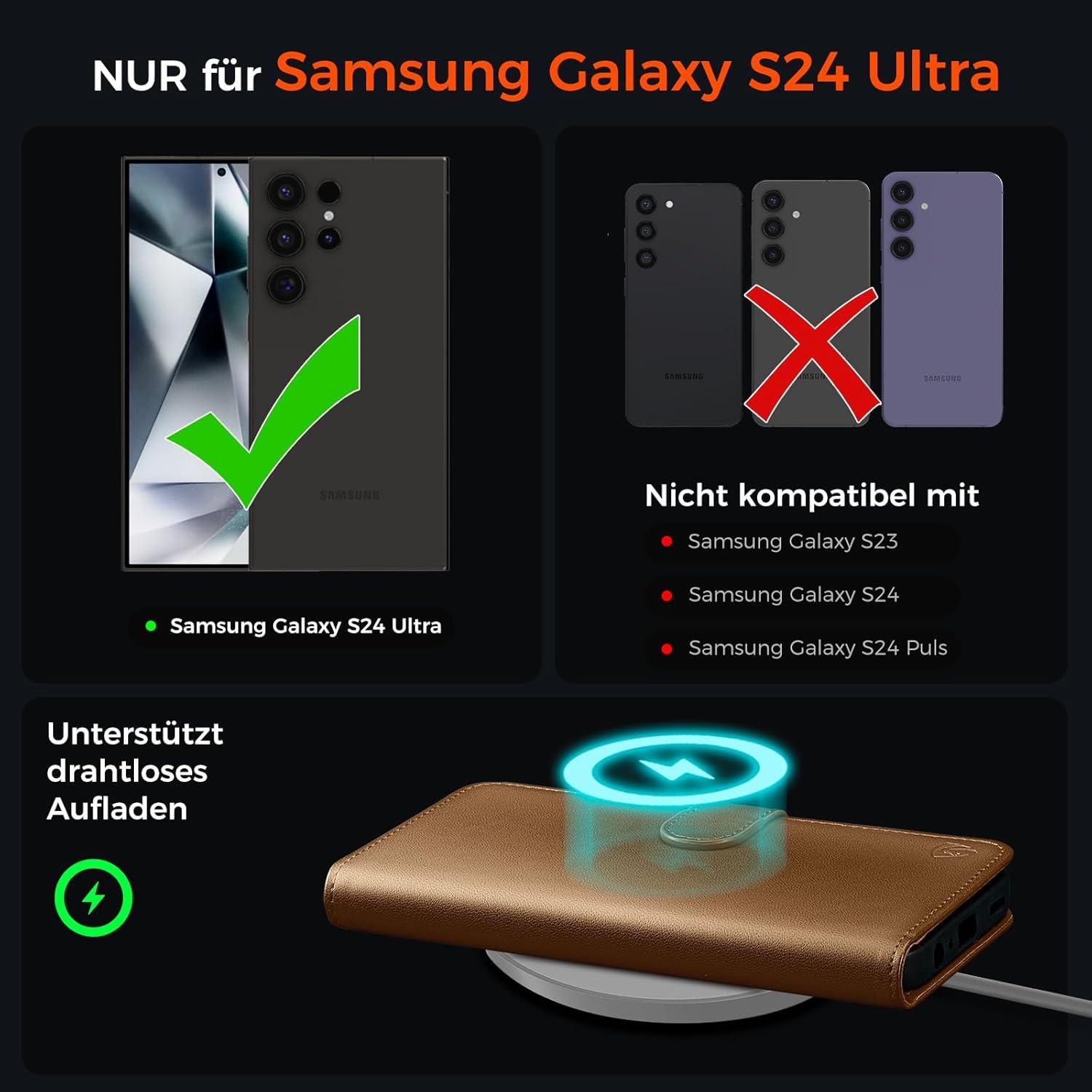 EASDNB Samsung Galaxy S24 Ultra Hülle Wallet Leder Flip Case 5G Braun