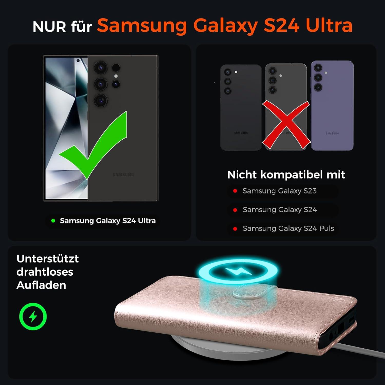 Samsung Galaxy S24 Ultra Hülle Wallet Leder Klappbar Flip Case Roségold
