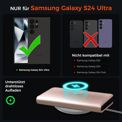 Samsung Galaxy S24 Ultra Hülle Wallet Leder Klappbar Flip Case Roségold